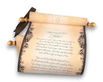 Personalized brown and gold scroll, 8x20" aged paper, blank or custom