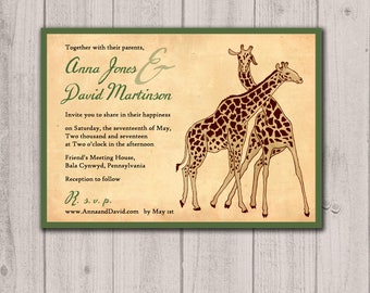 Zoo Wedding Invitations, Zoo Themed Wedding Invitation, Safari Vintage Wedding Invitation, Destination Wedding, Giraffe Invitation, Park, 50
