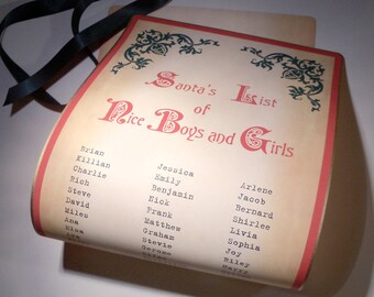 Santa Claus list rolled up scroll,  Christmas decoration, wide Santa's list scroll, custom Santa scroll,  Nice Santa Claus list