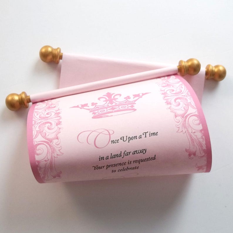 Fill in the Blank Invitation Scrolls: Pink Paper, Royal Crown, Optional ...