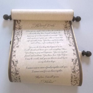 Elegant scroll in gold & brown, blank or custom printed scroll, personalized gift, marriage anniversary, 8x18" parchment paper