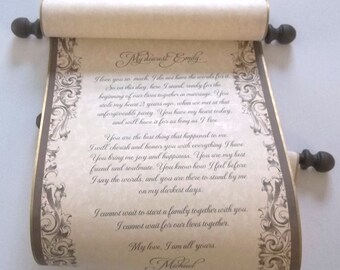 Elegant scroll in gold & brown, blank or custom printed scroll, personalized gift, marriage anniversary, 8x18" parchment paper