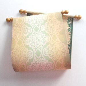Green and gold paper scroll, 8x18 inch aged parchment paper,