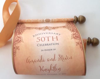 50th anniversary invitation scrolls, gold anniversary, fantasy kingdom, 10