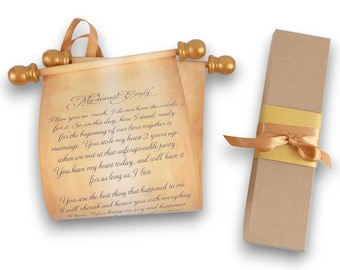 Custom wedding vows scroll, keepsake love letter, 5x13 in paper, blank or personalized, handmade