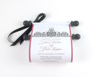 Scroll invite for wedding, traditional invitations, elegant black and white wedding, medieval castle invites, scroll invitations, set of 10