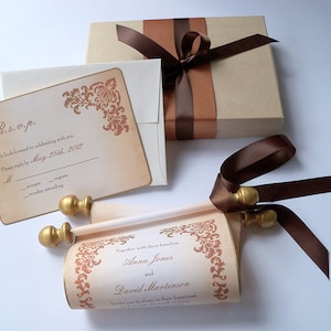 Rustic Wedding Invitation Scroll Set: Gold, Copper, and Kraft (Set of 10)