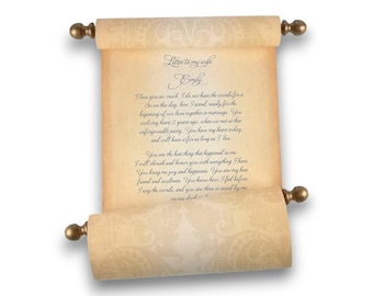 Victorian wedding vows, vintage damask scroll, personalized with printed vows or blank, 8x20" paper