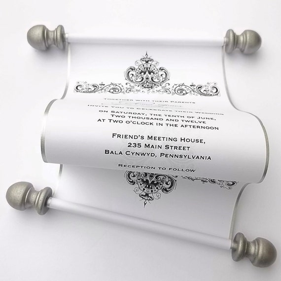 Scroll Invite for Wedding, Traditional Invitations, Elegant Black