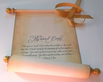 Customizable parchment scroll with 8x19" paper, for your own words, handmade in the USA