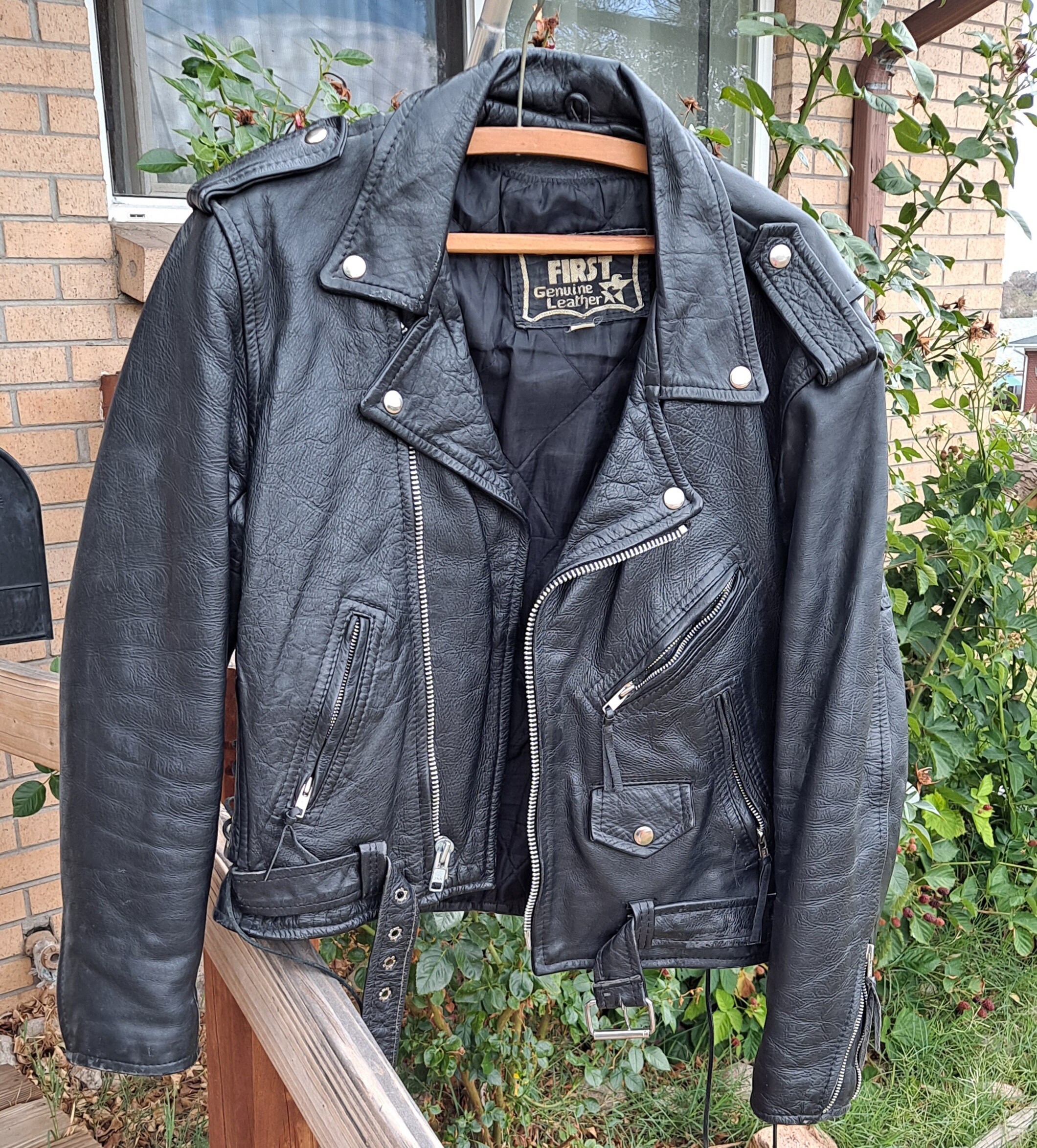 First Genuine Leather men s motorcycle jacket Etsy