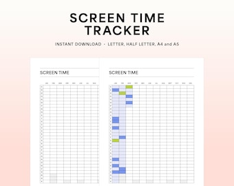 Screen Time Tracker, Yearly Habit Tracker, Printable Journal Page — Letter, Half Letter, A4 and A5
