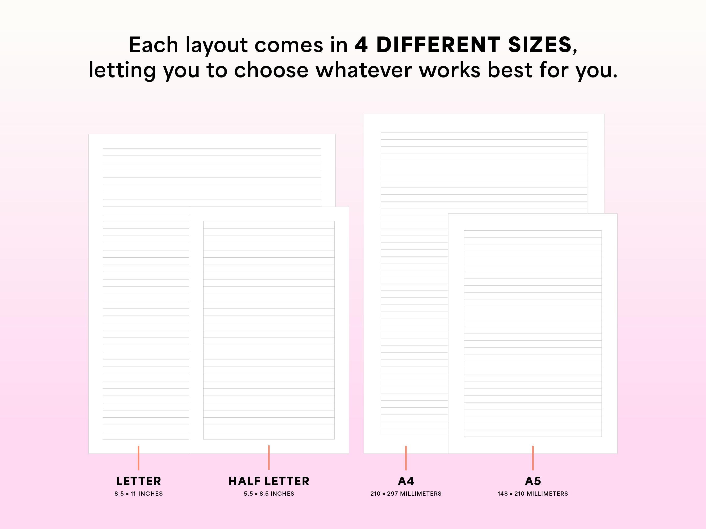Medium Lined Paper, Printable Notes Pages — Letter, Half Letter, A4 and ...