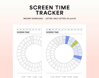 Screen Time Tracker, Monthly Habit Tracker, Printable Journal Page — Letter, Half Letter, A4 and A5