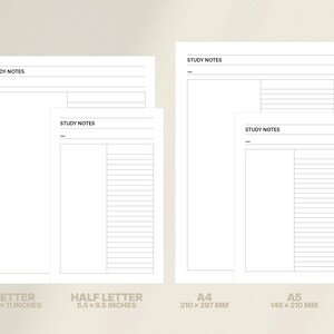 Letter Note Taking Study Notes – Printable Note-taking Pages in Letter, Half Letter, A4 ...