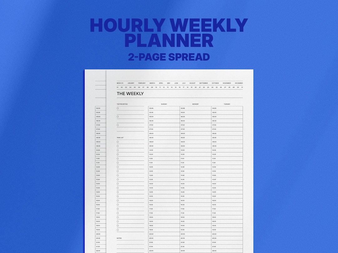 Undated Hourly Weekly Planner Printable — Two-page Weekly Schedule PDF ...