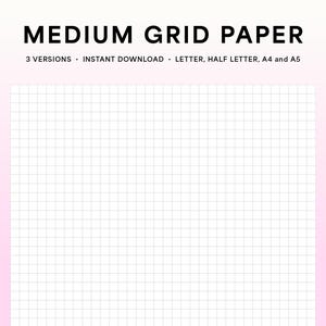 Può includere: Un foglio di carta quadrettata bianca con un motivo a griglia di medie dimensioni. La carta è disponibile in tre formati: Letter, Half Letter e A4.