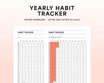 Yearly Habit Tracker, Printable Habit Tracker, Routine Tracker — Letter, Half Letter, A4 and A5