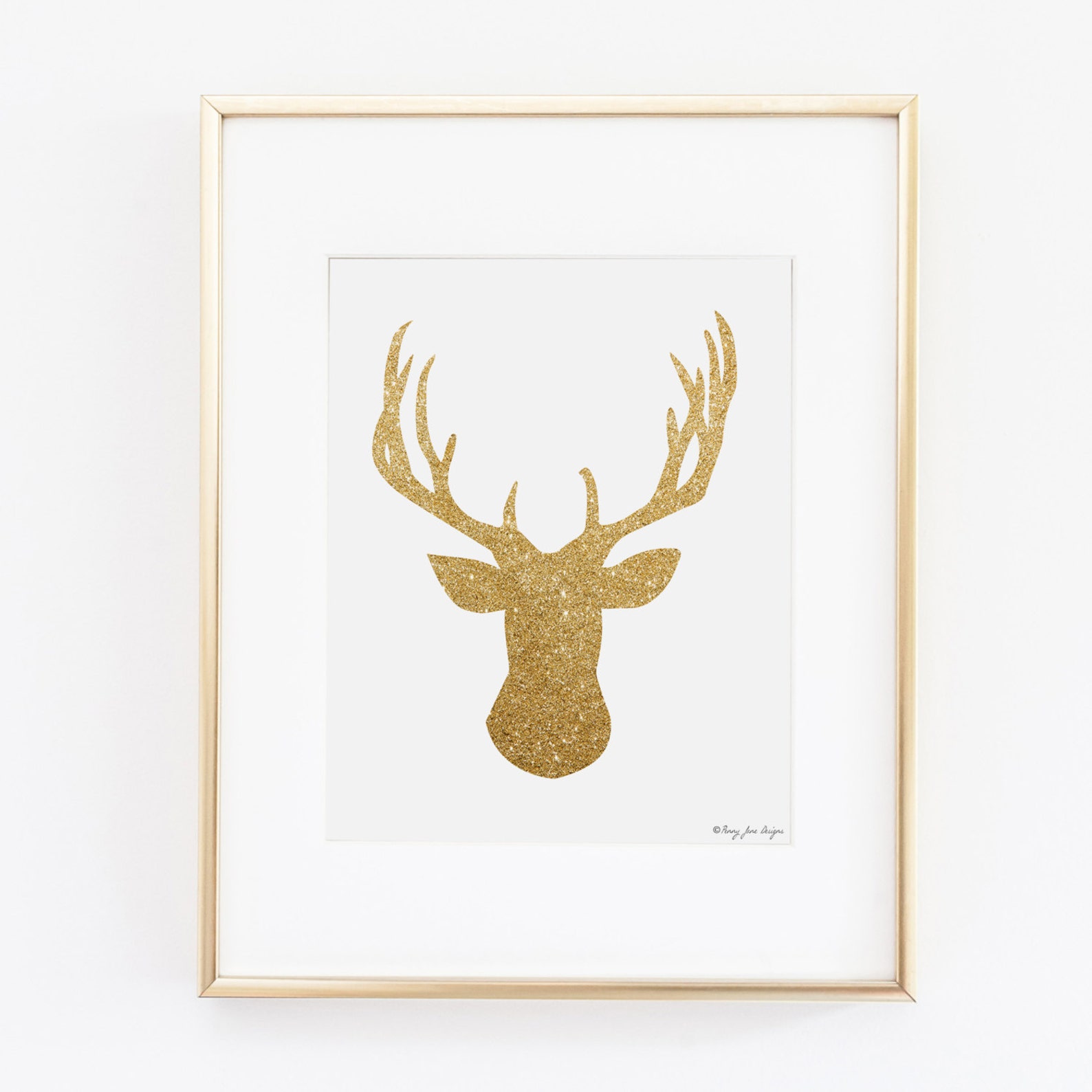 Gold Glitter Deer Digital Art Home Decor Winter Art Etsy