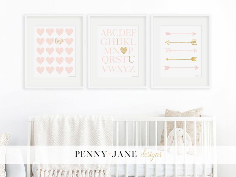 Nursery Wall Art Decor Pink Gold Art Prints Digital Etsy