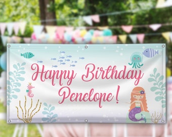 Under the Sea Mermaid Birthday Party Decoration Banner