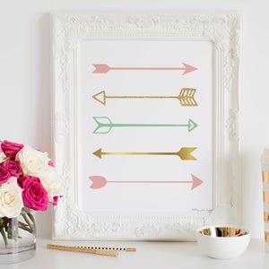 Arrows Wall Decor, Arrow Art Print, Pink Gold Arrow Art, Baby Shower Gift, Digital Download, Baby Shower Decor, Nursery Arrow Printable