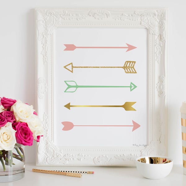 Arrows Wall Decor, Arrow Art Print, Pink Gold Arrow Art, Baby Shower Gift, Digital Download, Baby Shower Decor, Nursery Arrow Printable