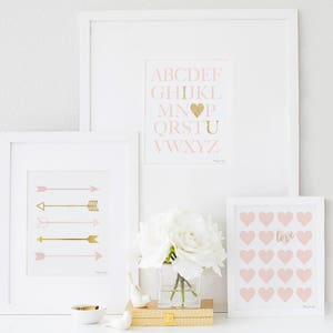 Nursery Wall Art Decor, Pink Gold Art Prints, Digital Printable Art, Girl Baby Shower and First Birthday Gift, Birthday Party Gallery Wall