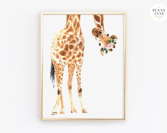 Giraffe with Floral Crown Printable Digital Printable Wall Art Print