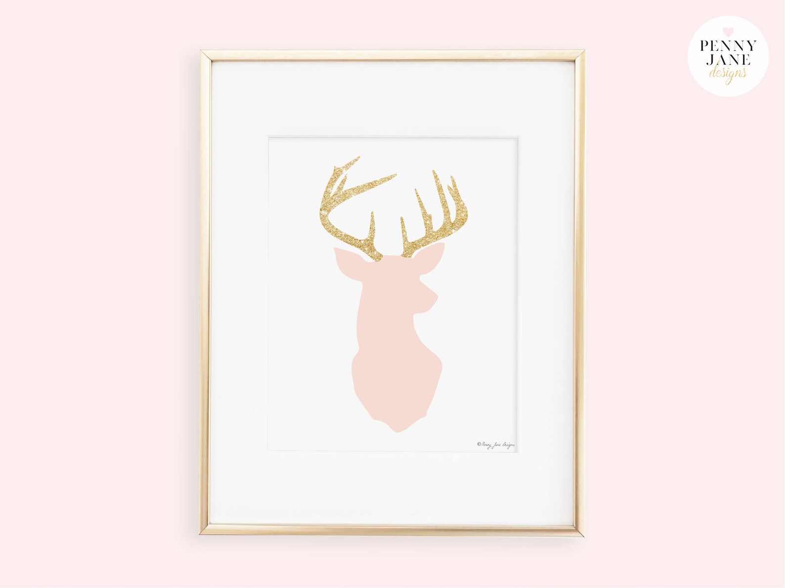 Deer Print Pink and Gold Glitter Deer Head Art Print Home Etsy