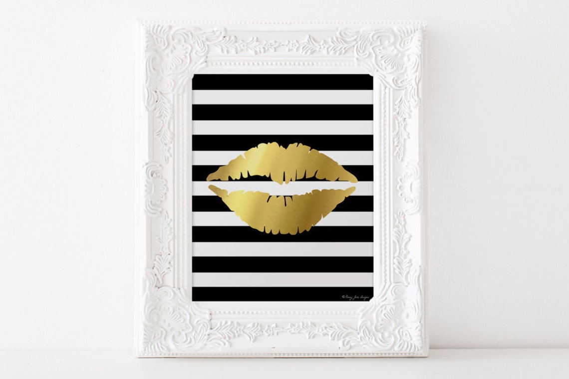 Lips Print Fashion Print Gold Lips Wall Art Home Office Decor Etsy
