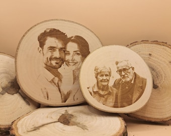 Photo engraving on tree disc I Portrait I Wood engraving I Personal engraving I Picture I Laser