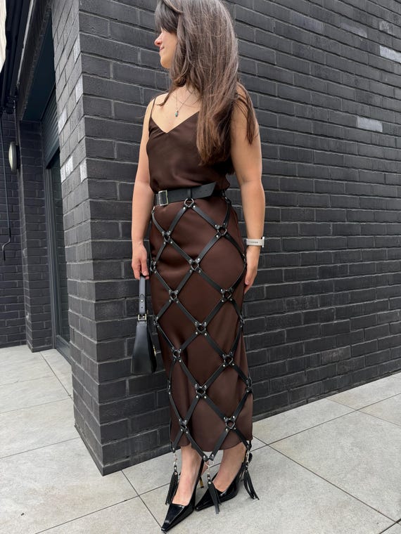 leather harness dress Genuine Cage Skirt — Long Body Harness for Women — Gothic & Festival Overdress Accessory women's body harness fashion