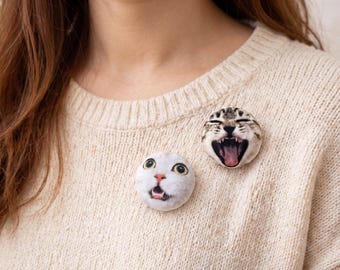 Pin de peluche personalizado a partir de una foto de mascota, broche personalizado con la cara de un gato o perro, pin de peluche suave, recuerdo adorable con retrato de animal, regalo para amantes de las mascotas.