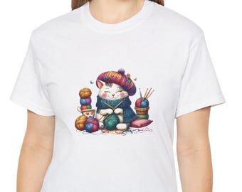 Knitting Cat T-Shirt: Cozy Kawaii Tee for Knitters