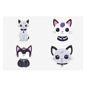Hoja de pegatinas de gatitos góticos de dibujos animados: estilo anime, vinilo resistente al agua