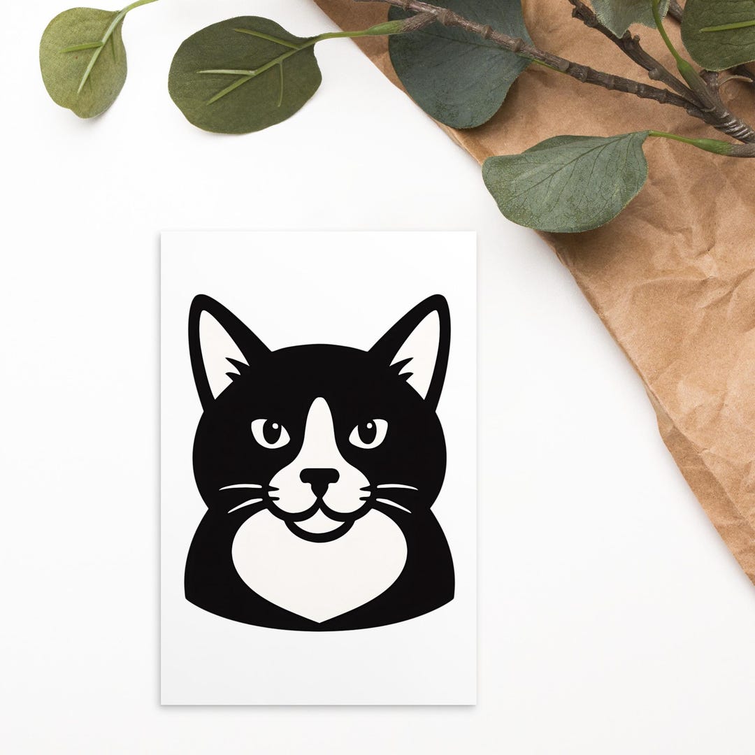 Tuxedo Cat Postcard: Black and White Art Print for Cat Lovers - Etsy