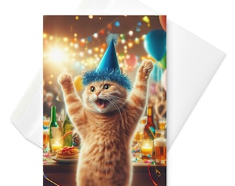 Funny Orange Cat Birthday Card: Silly Kitty in Party Hat