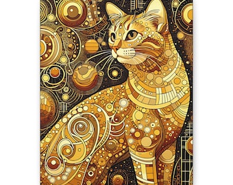 ジクレー版画とキャンバス、「金の猫」、オリジナルの猫のアート、金の