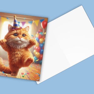 Cartões de aniversário de gato, lindos gatos de festa dançante, pacote de cartões de aniversário, cartões de felicitações com vários designs (pacote com 5), cartões de felicitações de feliz aniversário, cinco gatos engraçados