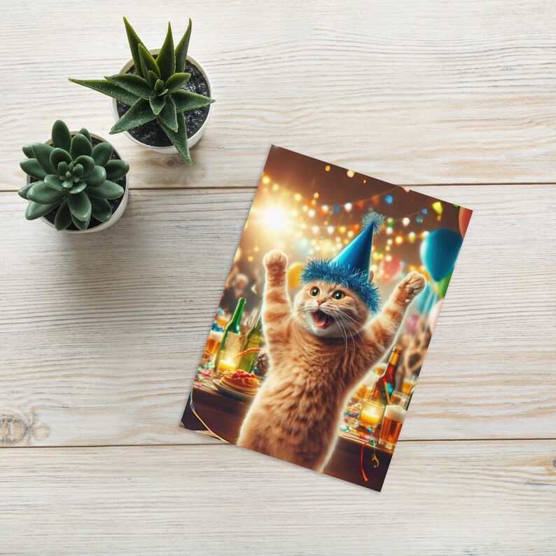 Funny Orange Cat Birthday Card: Silly Kitty in Party Hat - Etsy