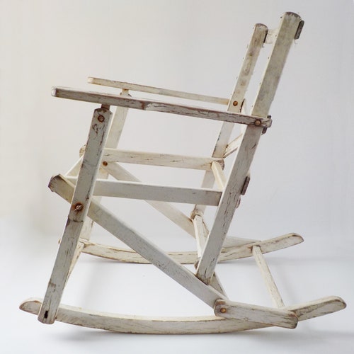 Vintage Wood and Canvas Folding Rocking Lawn Chair Frame Project Piece