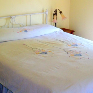 Vintage Embroidered Bedspread Antique Hand Embroidered Coverlet