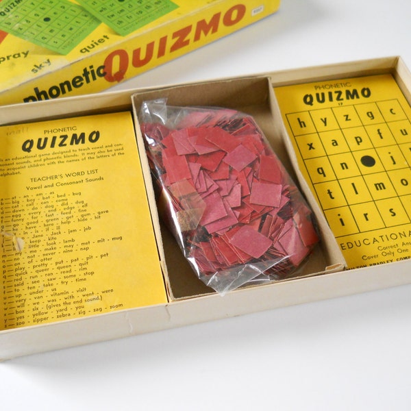 Vintage Phonetic Quizmo 1957 Milton Bradley Educational Lotto Game Cards