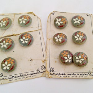 Vintage Wood Buttons 11 Czech Buttons on Original Cards Grsy Brown Orange