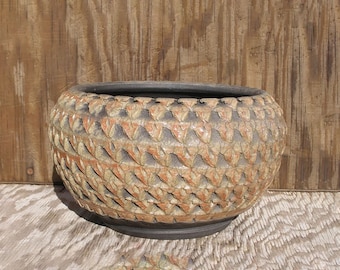Handmade Raku Pottery Planter with Drainage hole 6 1/2 x 5 inches / 10-f