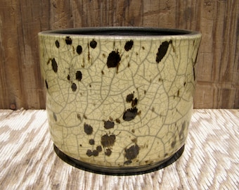 Handmade Raku Pottery Planter Pot with drainage hole  5 1/2 x 4 1/4 inches/  36-20-v