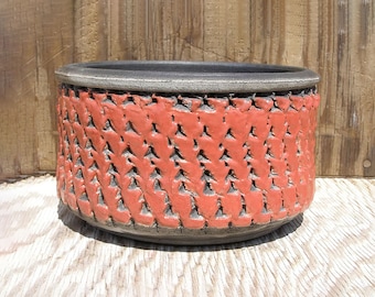 Handmade Red and Black Planter with Drainage hole 7 x 4 inch / 40-e
