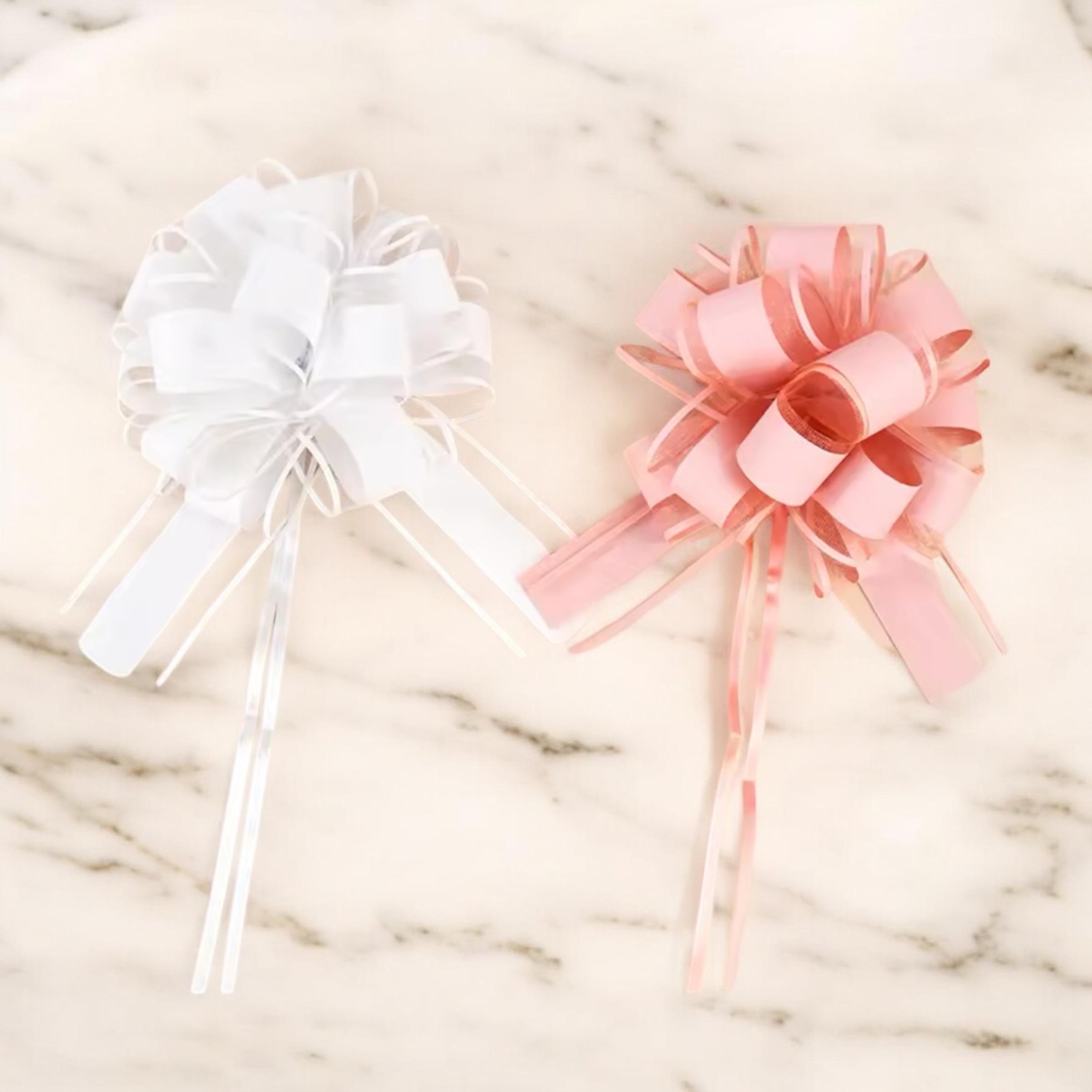 TULLE - NOEUD - RUBAN - FICELLE Kit De Décoration De Voiture Mariage Luxe Fushia - Rose - Blanc 8 Pièces, Voiture De Mariés , - Beaux-Arts et Loisirs créatifs