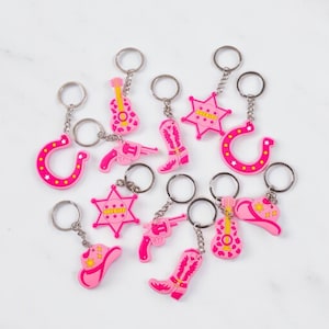 12 portachiavi per addio al nubilato a tema cow boy, accessori rosa shocking, decorazioni per feste nuziali, regalo per addio al nubilato, addio al nubilato/